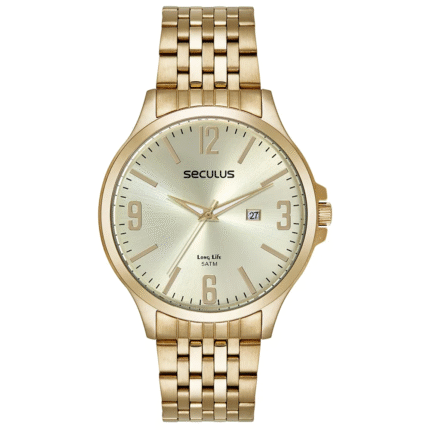 Relógio Seculus Masculino Social Aço Dourado 44213GPSVDA2