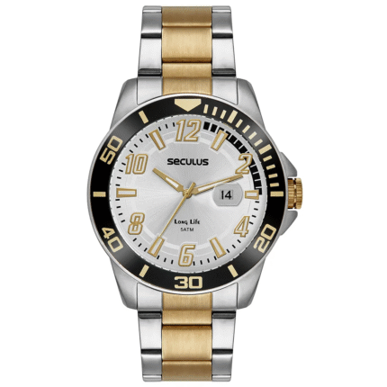 Relógio Masculino Seculus Aço Lupa Calendário Bicolor 44211GPSVBA4