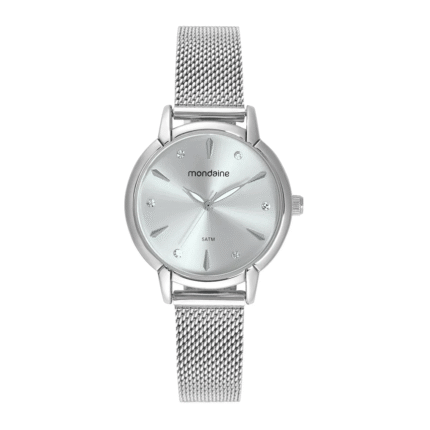 Relógio Feminino Malha de Aço Cristais Prata 32703L0MVNE1