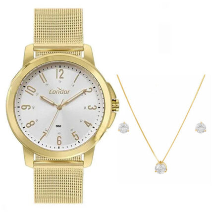 Relógio Feminino Condor Analógico Dourado Kit Semijoias CO2035NBB/K4D