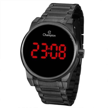 Relógio Champion Feminino Preto Digital Led Vermelho CH40124D