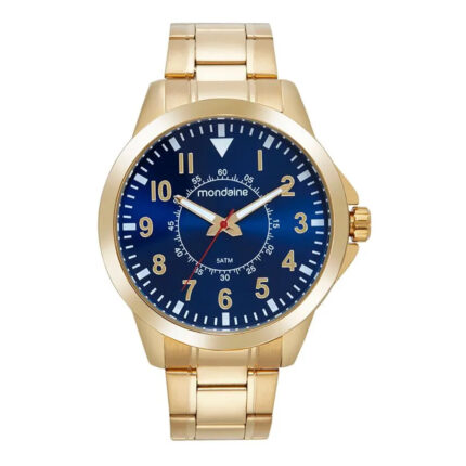 Relógio Mondaine Masculino Dourado Fundo Azul 99679GPMVDE1