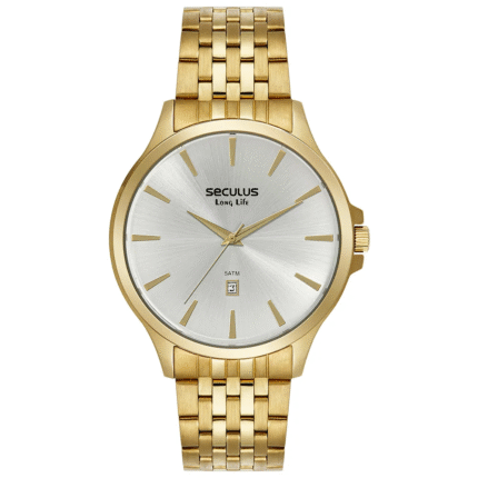 Relógio Seculus Masculino Aço Minimalista Dourado 44214GPSVDA2