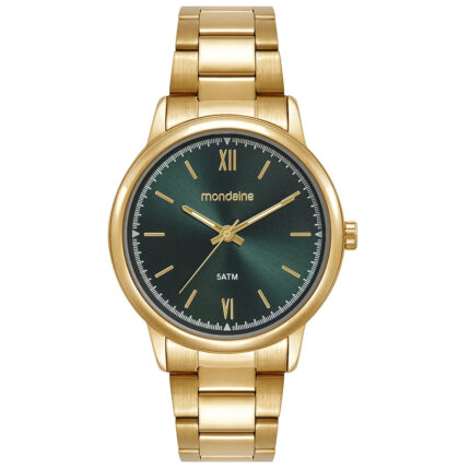 Relógio Mondaine  Masculino Dourado Visor Verde Minimalista 99898GPMVDE2