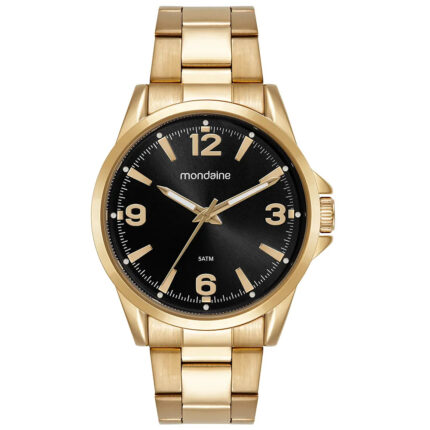Relógio Mondaine Masculino Dourado Mostrador Preto 99807GPMVDE4